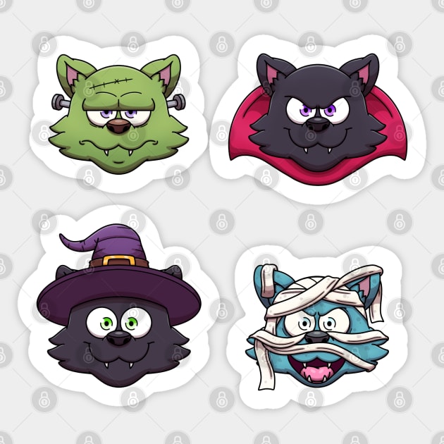 Halloween Black Cat Faces Sticker by TheMaskedTooner